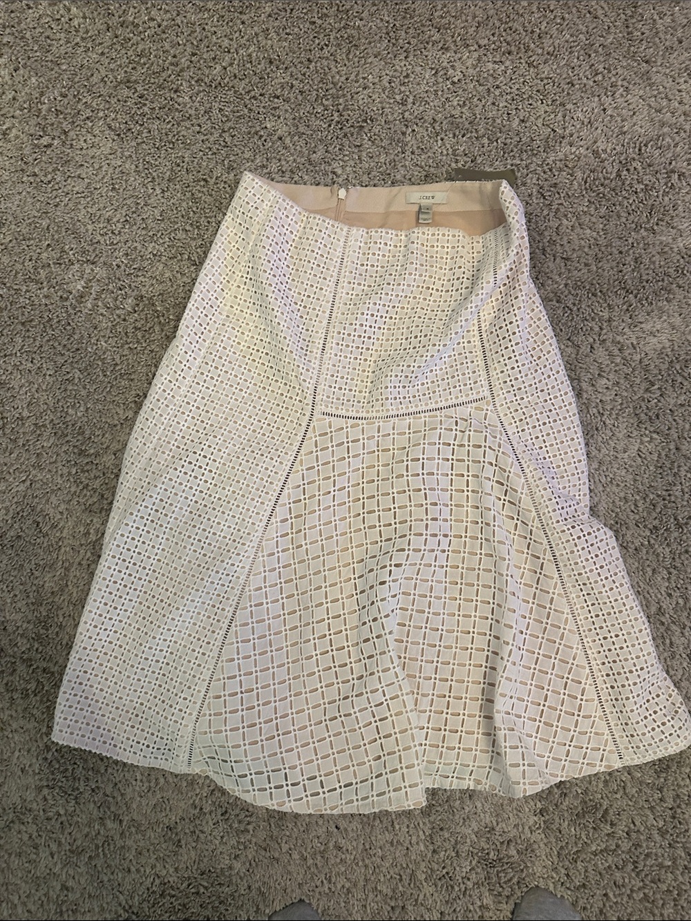 J. Crew Cream Eyelet A-Line Midi Skirt